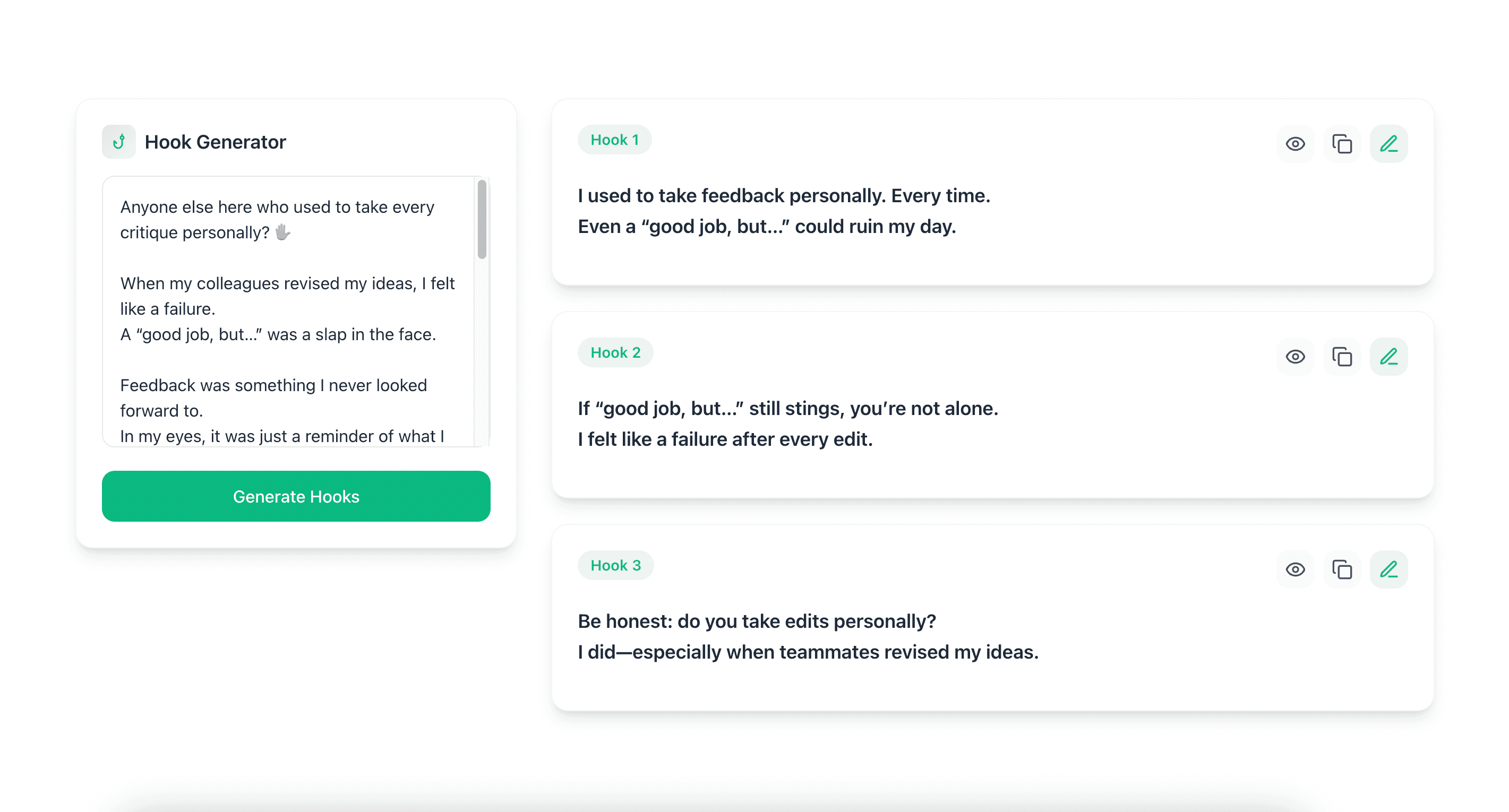 Craft attention-grabbing hooks - LinkedIn AI content creation