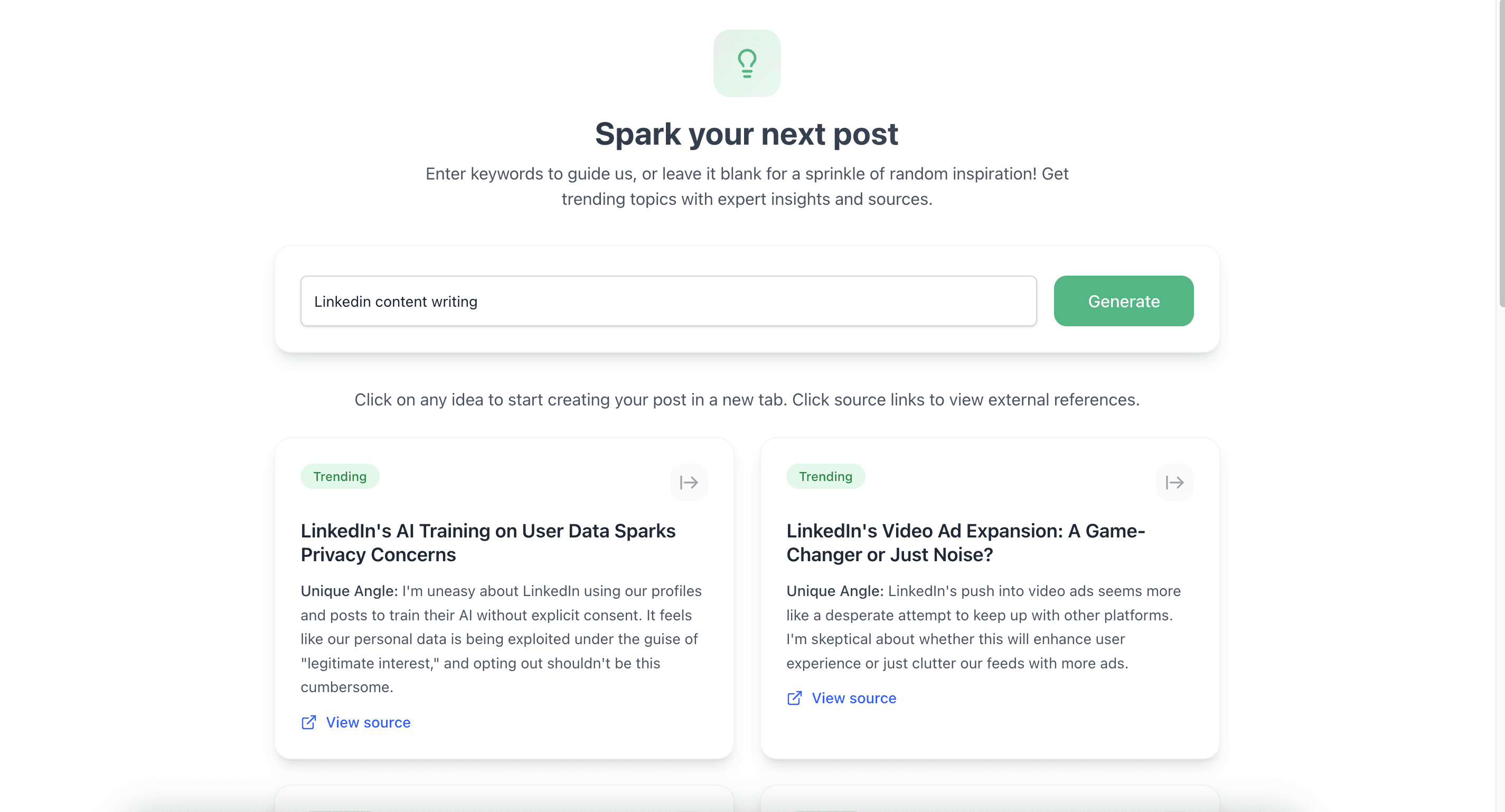 Never run out of ideas - LinkedIn AI content creation